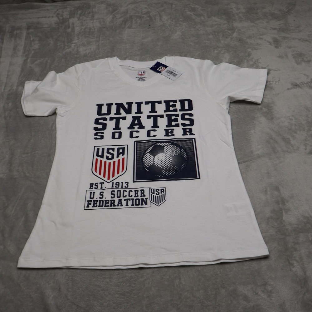 US Soccer Shirt Womens Small White US Soccer Team Graphic V-Neck Tee $20 NEW